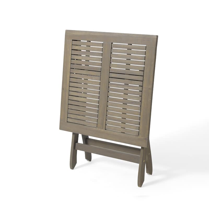 Cami Outdoor Foldable Bistro Table, X Base, 26 Inch Gray Acacia Wood