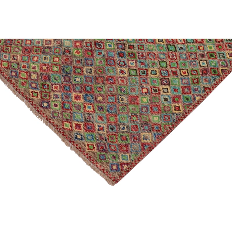 Modern Balochi Ponce Brown/Red Hand Knotted Wool Rug - 4'0'' x 5'9''