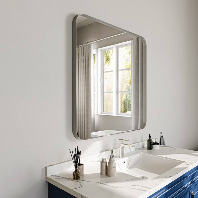 Stylish Rounded Aluminum Framed Bathroom Mirror – Full Length Wall Accent Mirror for Elegant Home Decor
