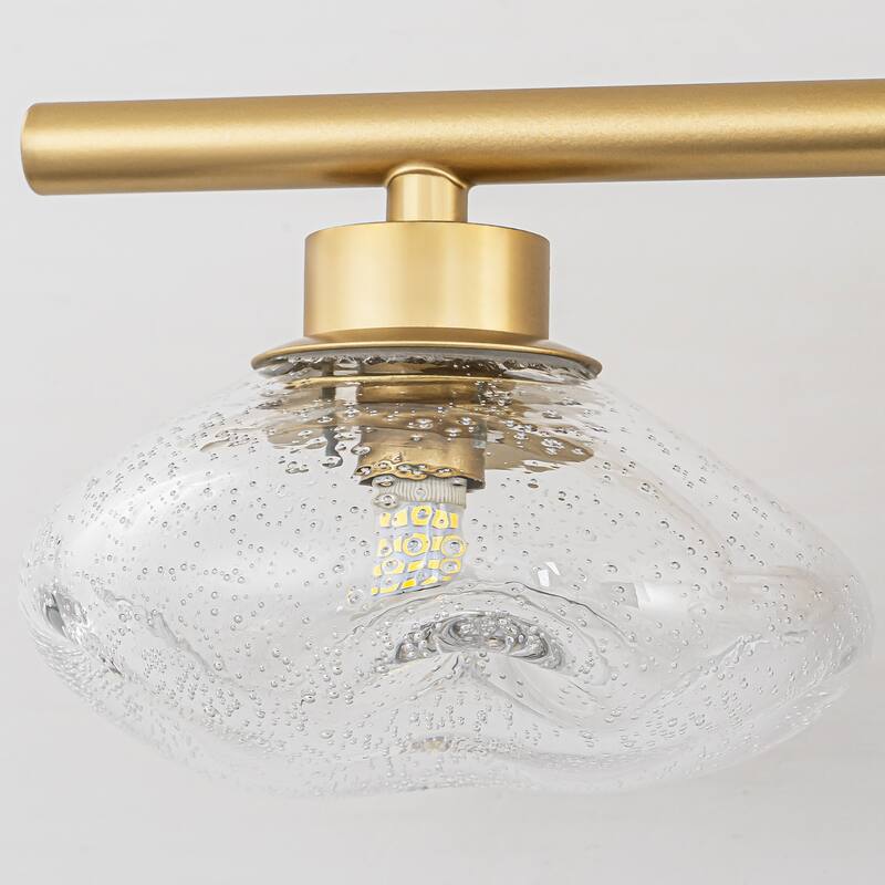 3-Light 24.4" Modern Black/Gold Bathroom Vanity Light with Stone-Shaped Seed Glass Shades