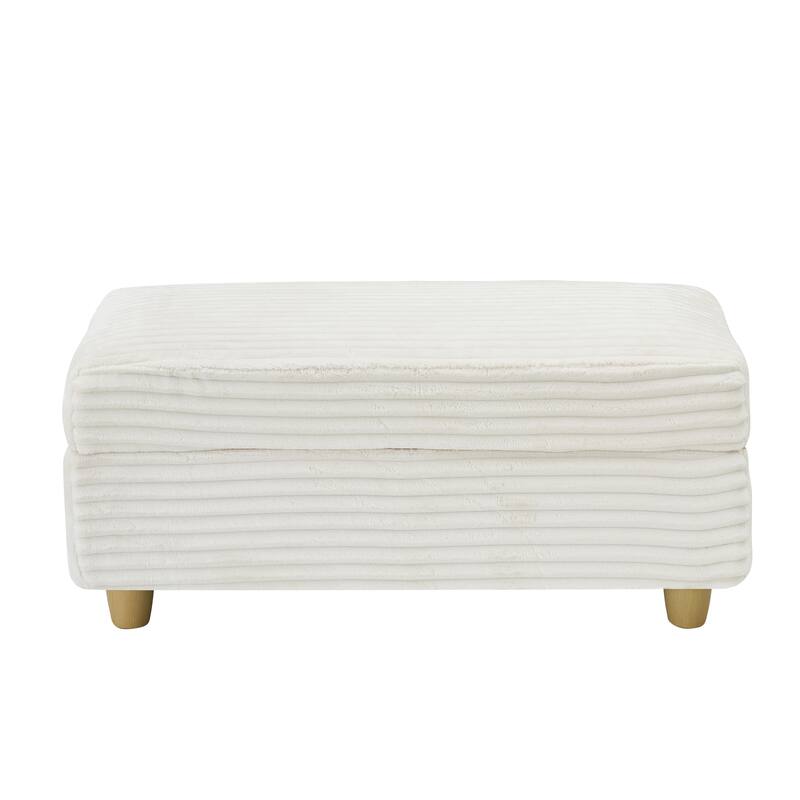 White Corduroy Single Sofa with Storage and Pillows, 57x41x31 inches