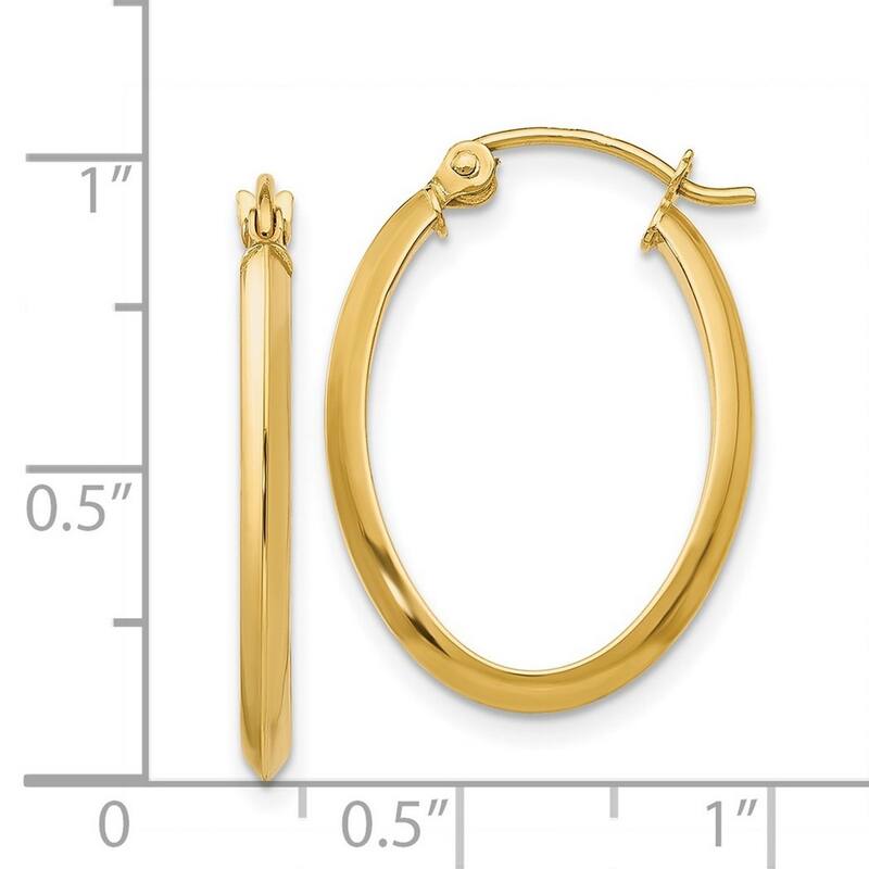 Curata 14k Yellow Gold Polished 17x 2mm Oval Hoop Earrings