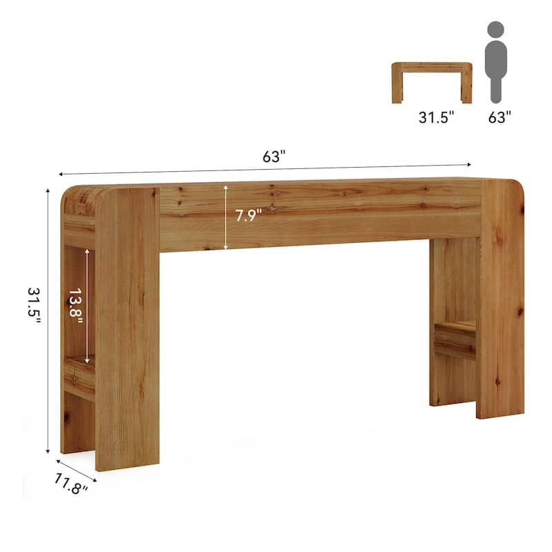 Solid Wood Console Table, 63-Inch Farmhouse Sofa Table Behind Couch