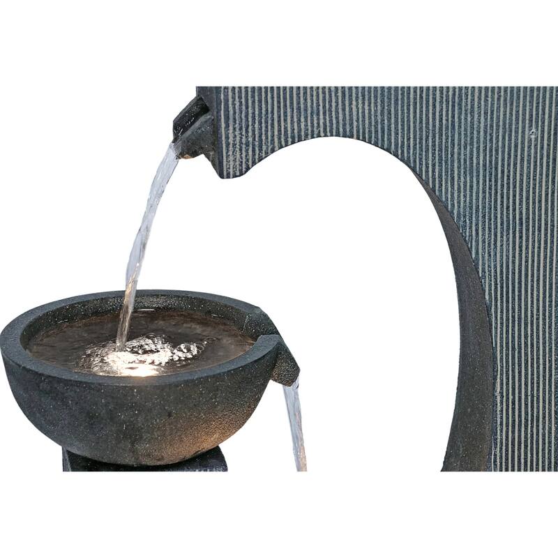 LED Lighted 3-Tier Cascading Outdoor Garden Water Fountain - 31.75" - Gray