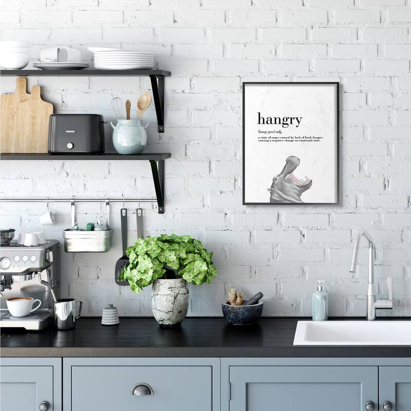 Stupell Hangry Definition Hippo Animal Drawing Word Design Framed Wall Art, Design By Artist Ziwei Li - 16 x 20 - Black