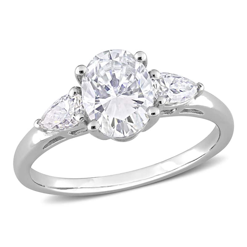 Miadora 1 3/4ct DEW Oval and Pear-cut Moissanite 3-Stone Engagement Ring in Sterling Silver