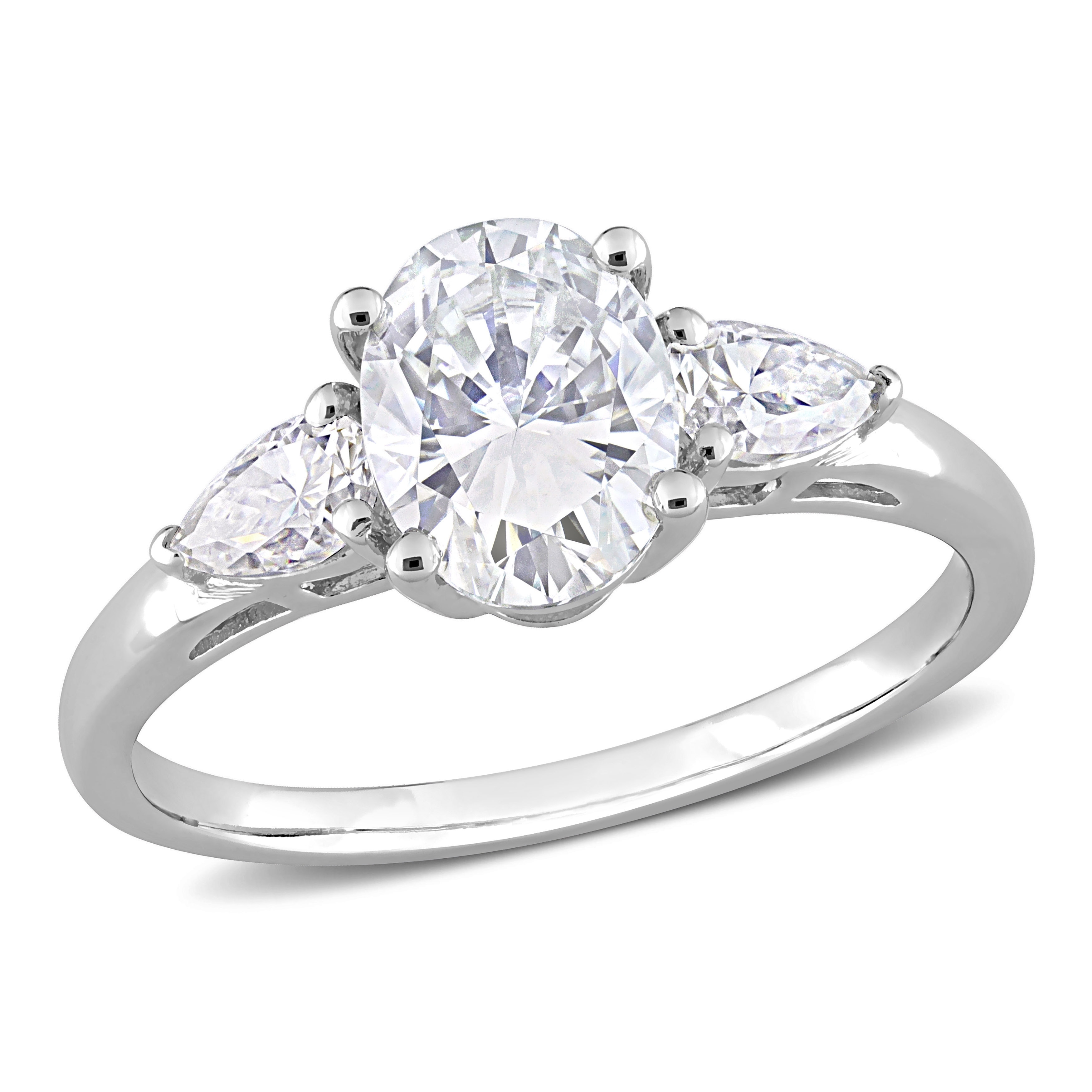 Miadora 1 3/4ct DEW Oval and Pear-cut Moissanite 3-Stone Engagement Ring in Sterling Silver