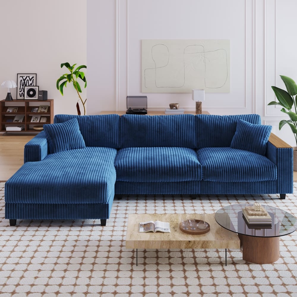 GDFStudio - Elara Comfort 114.5'' Corduroy L-Shaped Sectional Couch with Reversible Chaise for Living Room