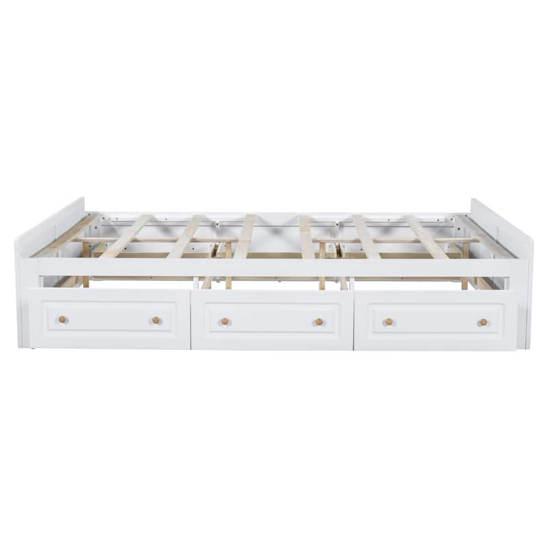 Queen Size Wooden Platform Bed Frame with 6 Drawers, Low Profile Storage Bed