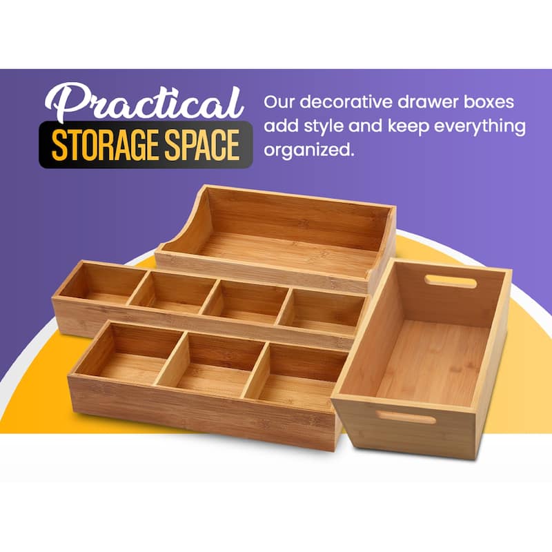 YBM Home & Kitchen 3-compartment Bamboo Drawer Organizer Box Size 15Lx6Wx2.5H #327