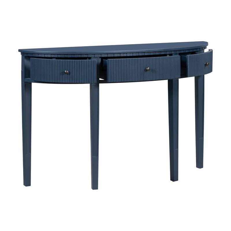 Console Table Navy Blue Side Table with 4 Legs, Minimalist Entryway Table Sofa Table with 3 Vertical Stripe Drawers