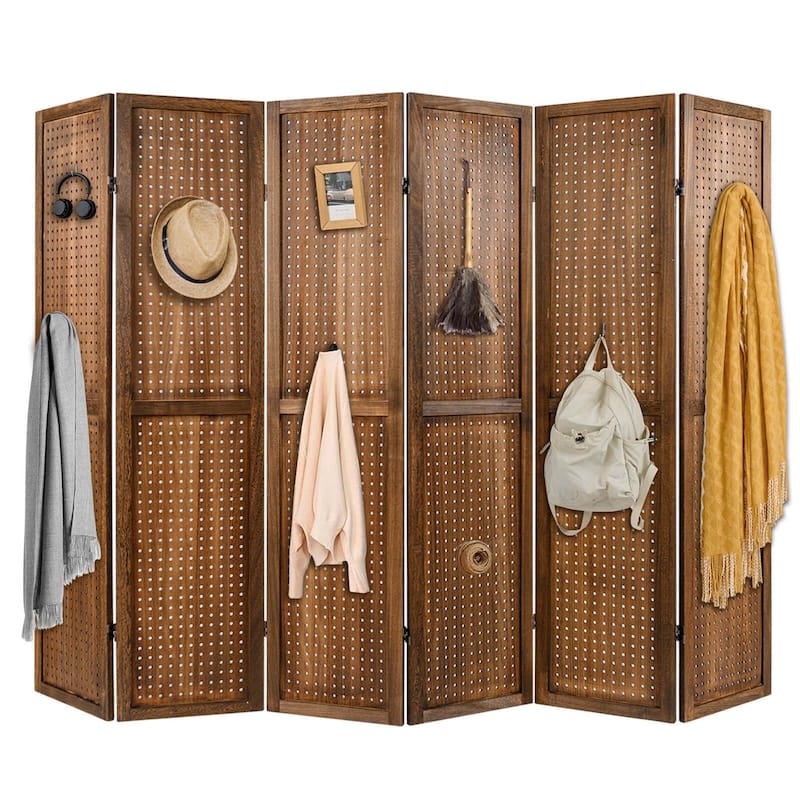 Costway 4/6 Panel Pegboard Display with 360° Metal Hinges Solid Wood - 6 Panel