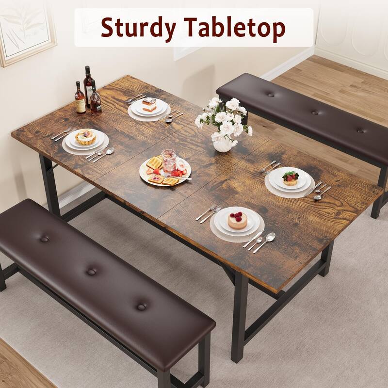 63" Large Extendable Dining Room Table Set for 4-6
