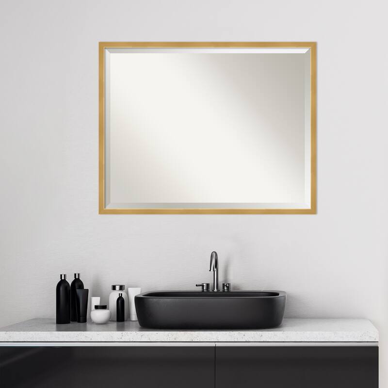 Beveled Wood Bathroom Wall Mirror - Svelte Polished Gold Frame