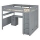 preview thumbnail 23 of 32, Full Size Wooden Loft Bed with Wardrobe, Desk, Drawers, Shelves for Bedroom