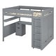 preview thumbnail 5 of 14, Gray Full Size Wooden Loft Bed with Wardrobe, Desk, and Shelves
