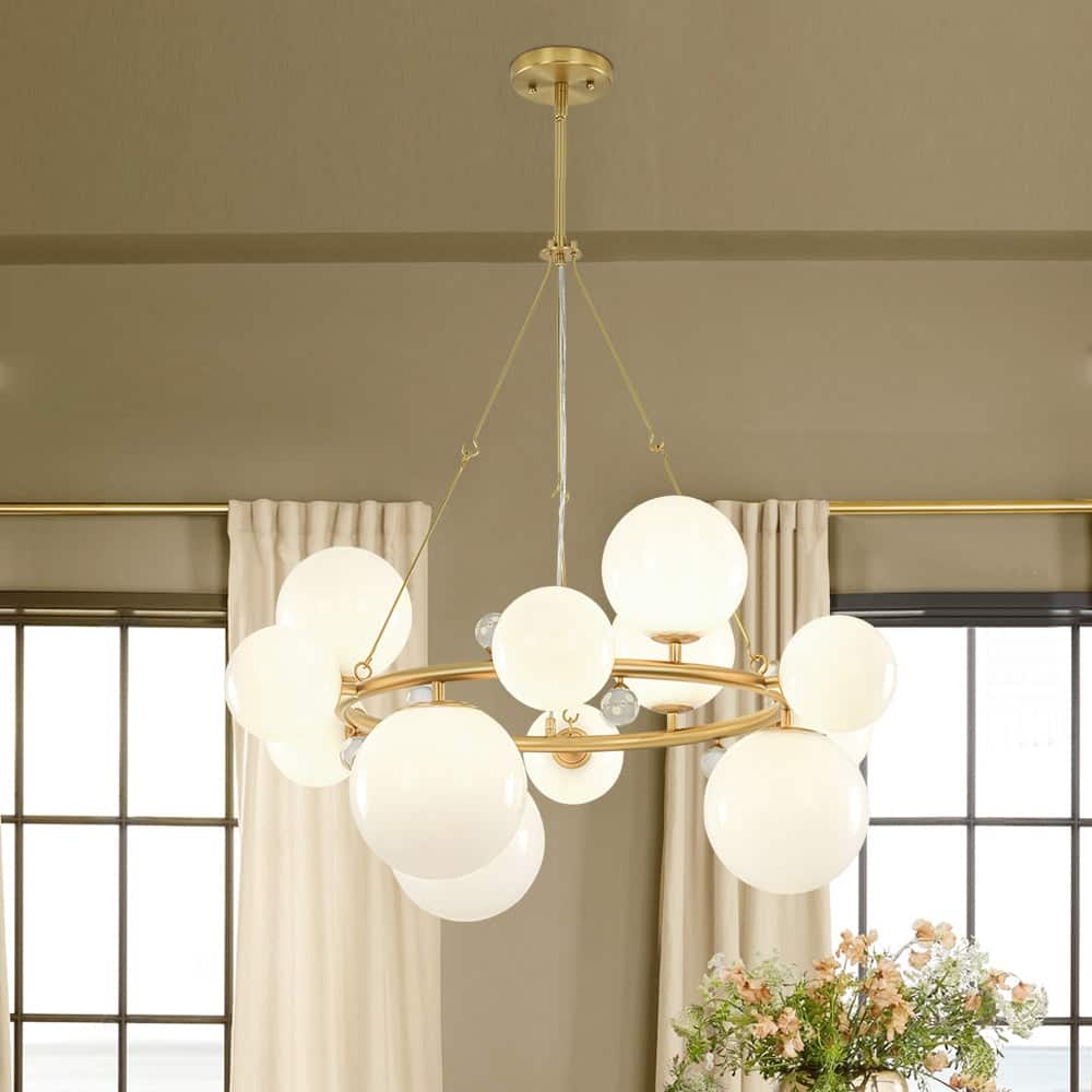 12-Light Luxe White Bubble Glass Globe Round Circle Chandelier
