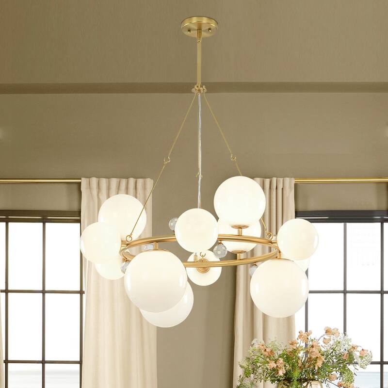 12-Light Luxe White Bubble Glass Globe Round Circle Chandelier