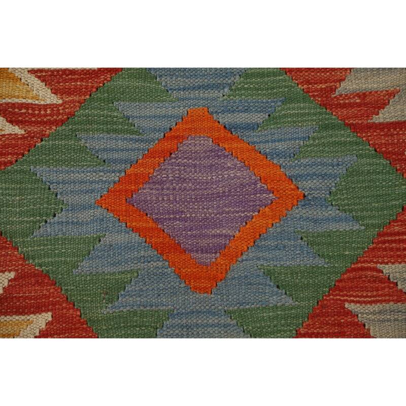 Hand Woven Oriental 100% Wool Carpet Southwestern Geometric Multi-Colored Kilim Area Rug - 6' 8'' X 5' 0''