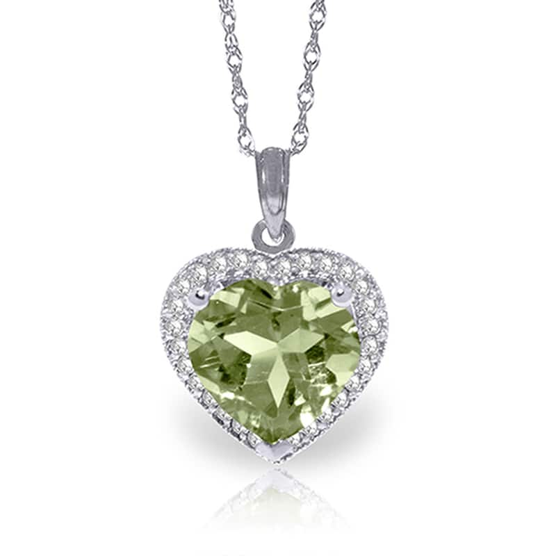 3.39 Carat 14K Solid Gold Elizabeth Green Amethyst Diamond Necklace - 24 Inch - White