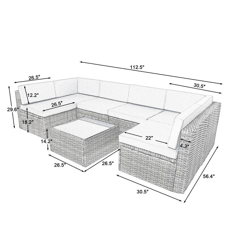 7 Pieces Outdoor Patio Sectional Sofa Couch