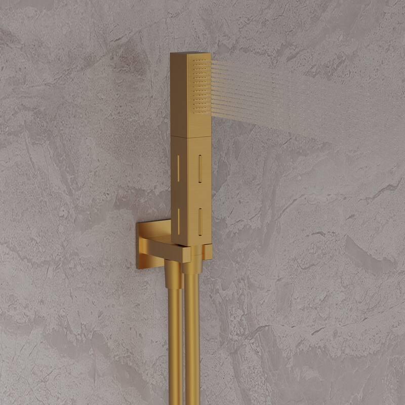 GRANDJOY Thermostatic Triple-Function LED Rain and Waterfall Shower System with Handheld and Built-In Music