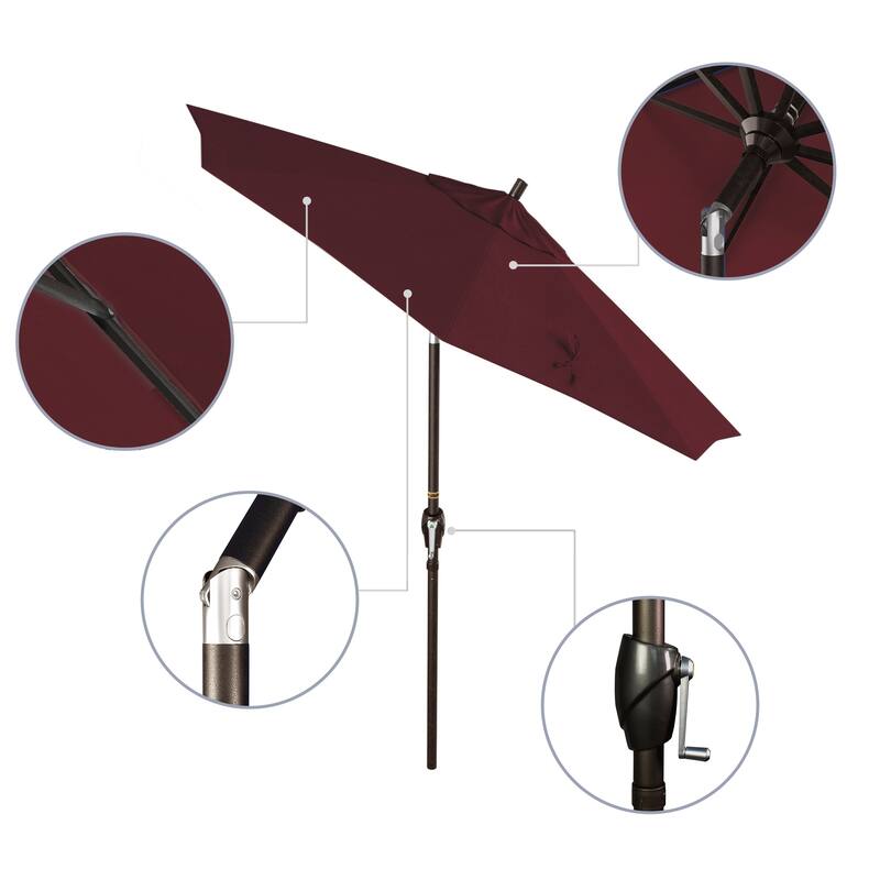 California Umbrella 7.5' Round Crank Lift Push Button Tilt Bronze Aluminum Patio Umbrella with Pacifica Pacific Blue Fabric
