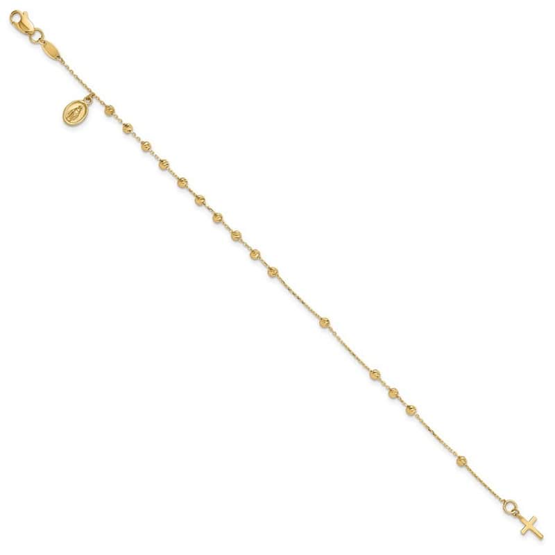 Curata 14k Yellow Gold 7.5" Miraculous Medal And Cross Rosary Design Bracelet
