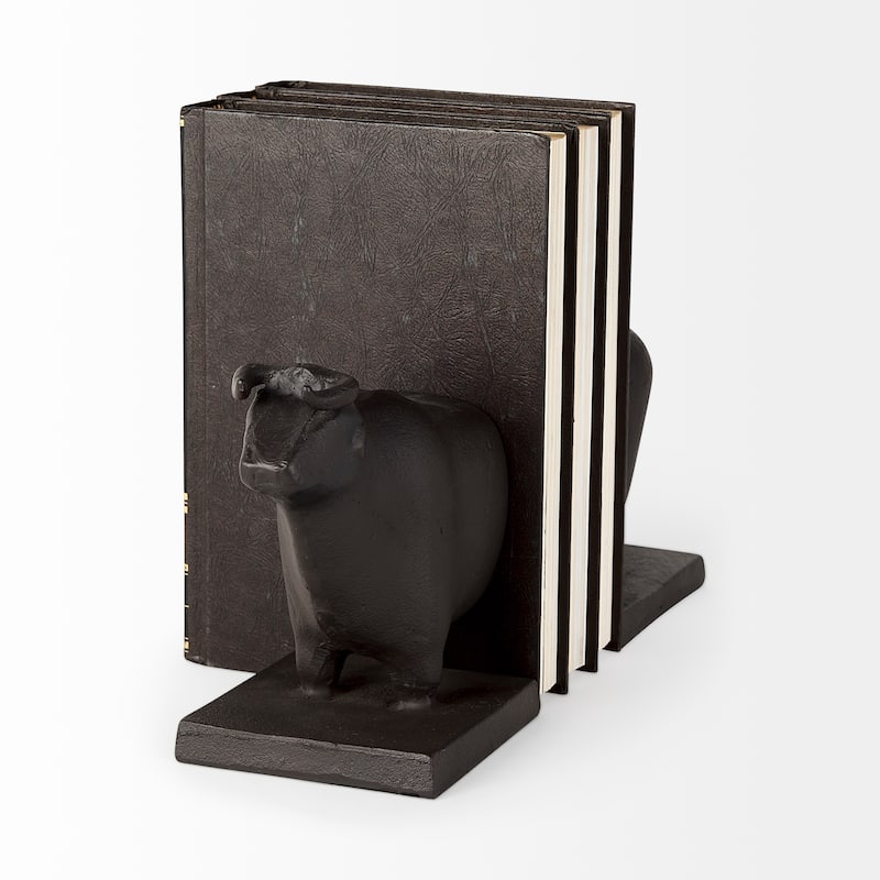 Taurus III Black Cast Aluminum Bull Bookends - 9.0L x 4.3W x 6.8H