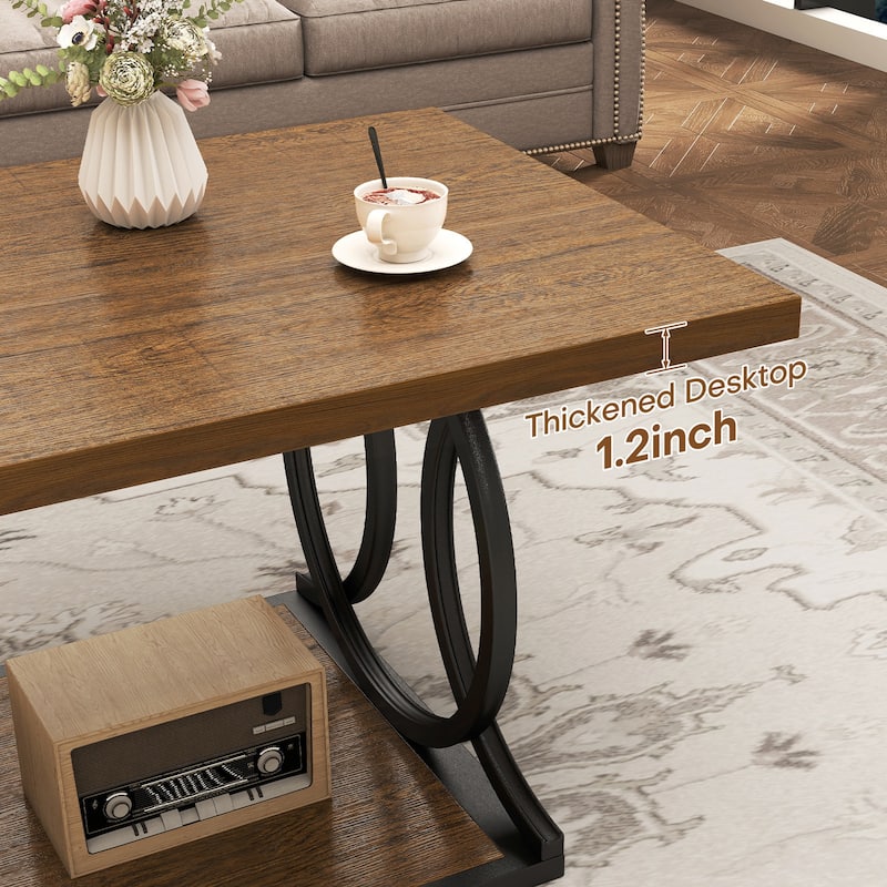 41.7-inch 2-Tier Rectangle Wood Coffee Table for Living Room - 41.7"L x 21.7"W x 17.7"H