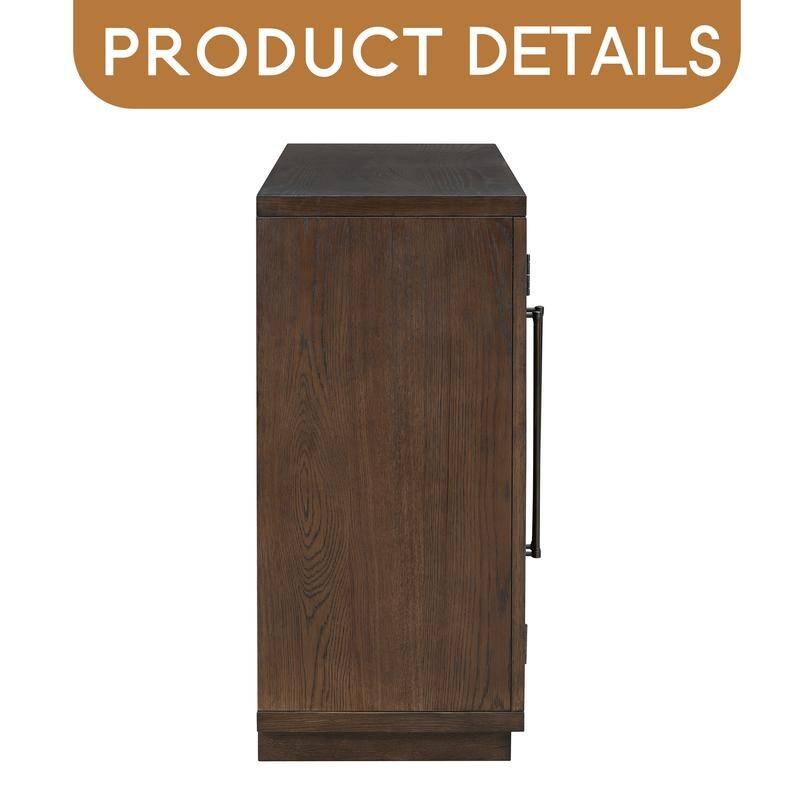 4-Door Large Storage Sideboard Buffet Cabinet with Glass Doors, Arched Cabinet with Adjustable Shelves for Kitchen