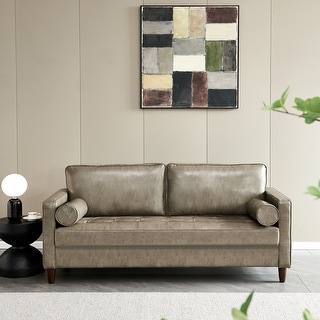 Mid century modern faux leather sofa sale