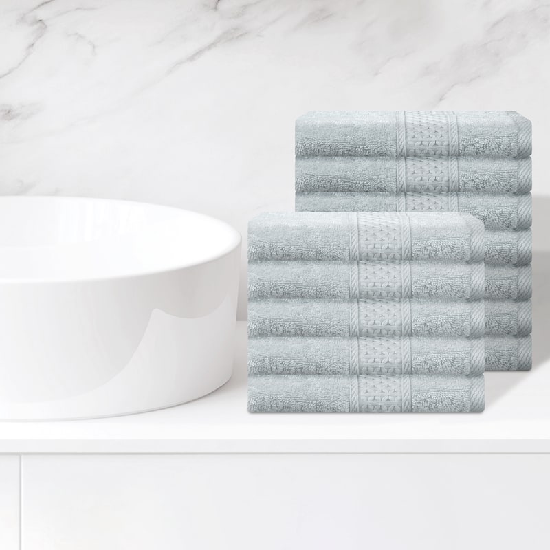 Cotton Washcloths Set, Highly Absorbent and Comfort Washcloth, Essential Face Towel for Bathroom, Spa, Gym 13" x 13" - Light Grey - 12 Pack