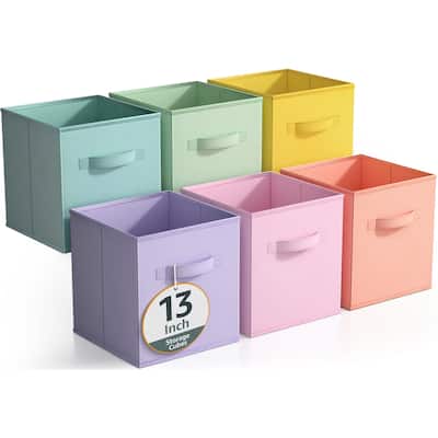 Sorbus Fabric Storage Bins 13" Foldable Cubes With Handles For Pantry, Cubbies, Toy And Closet Shelving Organization - 6Pk