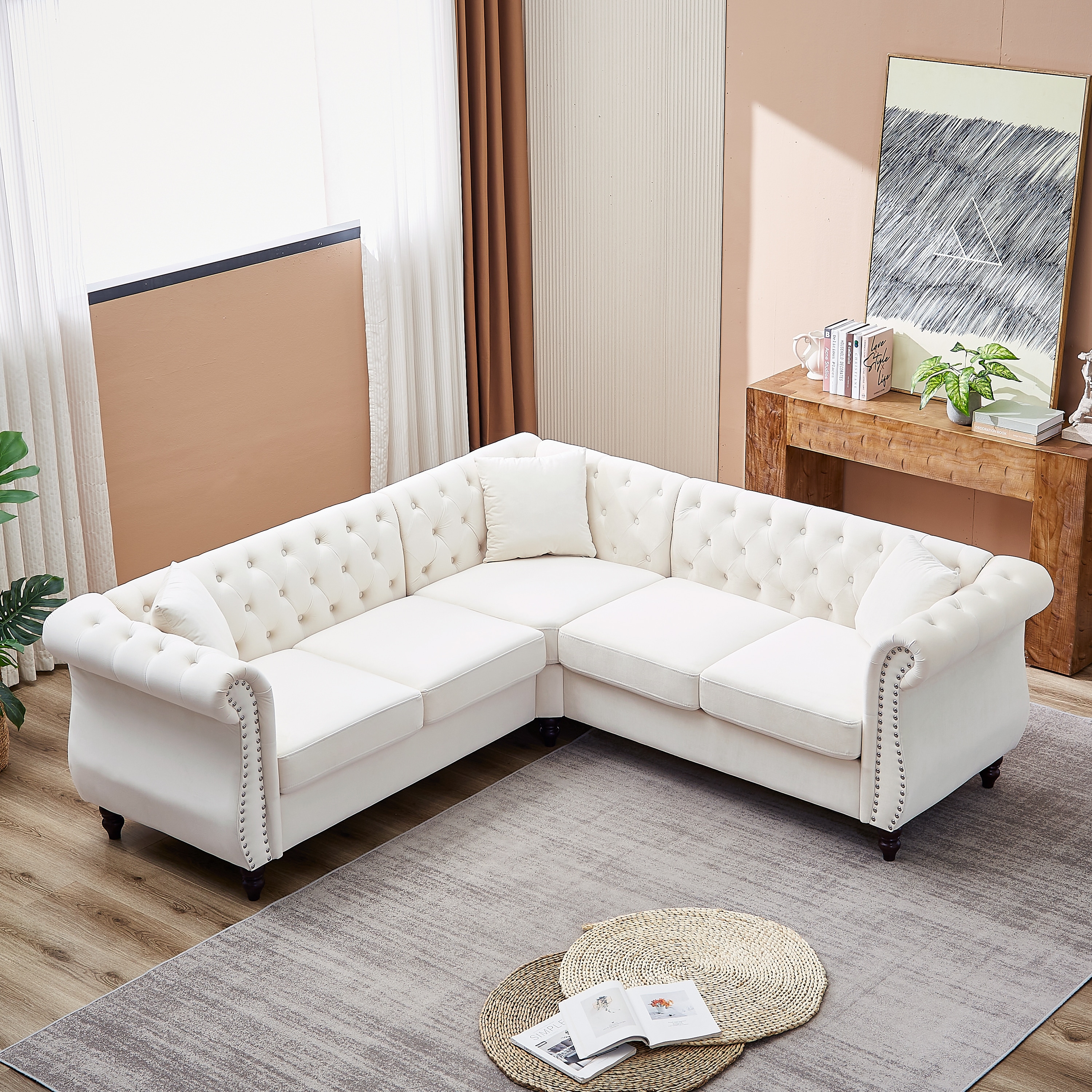Boucle Upholstered Corner Sofa L Shaped Sectional Sofa Sets 5