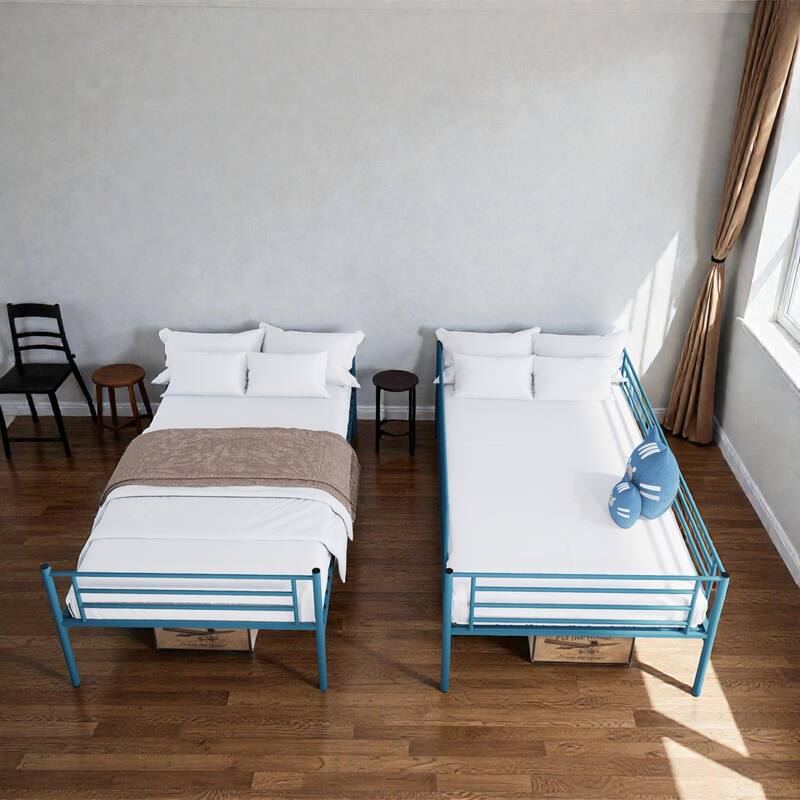 Twin Over Twin Metal Bunk Bed with Ladder and High Guardrails, Convertible to 2 Twin Beds, Noise-Free Design