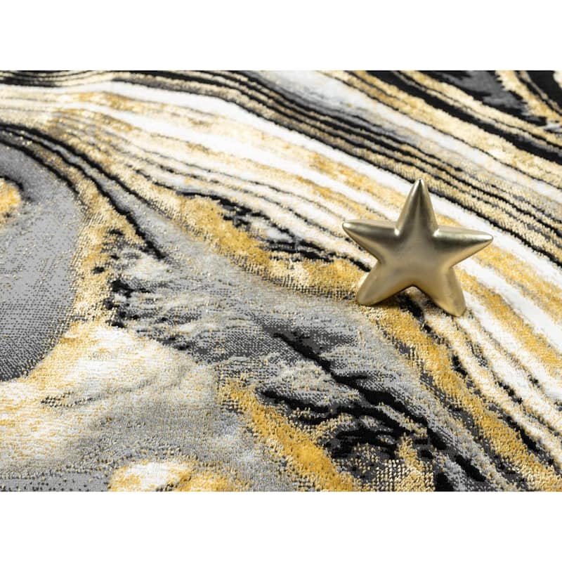 Lavell Collection Abstract Black/Gold Area Rug - 2'2'' X 7'9''