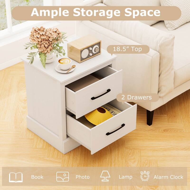 Costway 2 Drawer Nightstand Bedside Table Compact Sofa End Table Dark