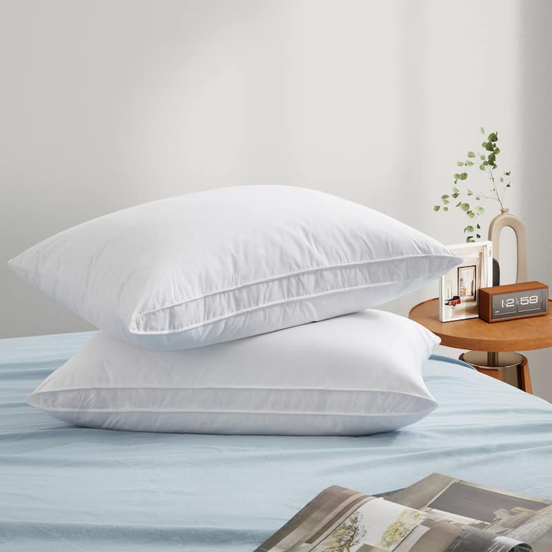 Set of 2 Premium Goose Feather Down Bed Pillows with Cotton Cover - White - Medium - King