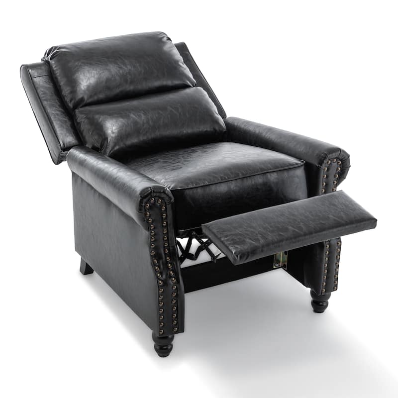 Mid-Century Nailhead PU Leather Linen Recliner
