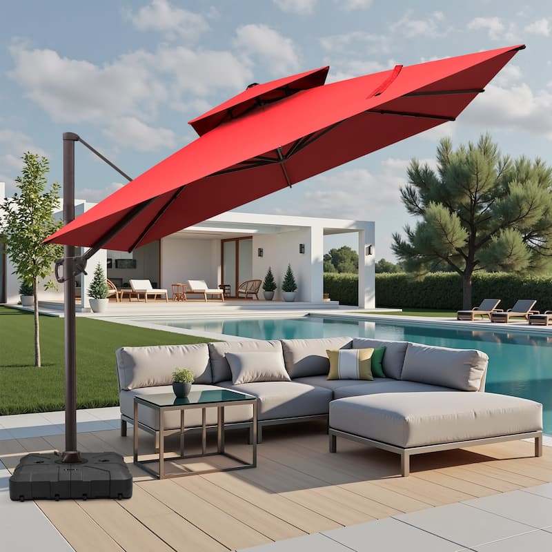VredHom 11x11 FT Outdoor Patio Double Top Cantilever Umbrella with Wheel Base