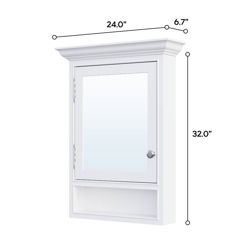 24"W X32''H Surface Mount Solid Wood Framed Medicine Cabinet With Bottom Shelf