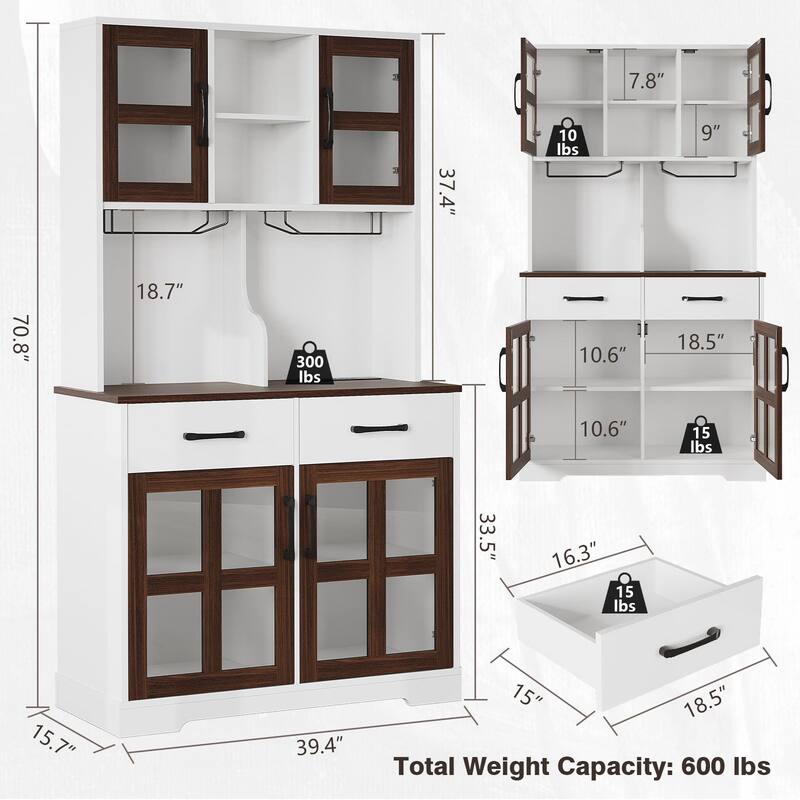 Meyreso 71" Kitchen Pantry Hutch Cabinet with 2 Drawers