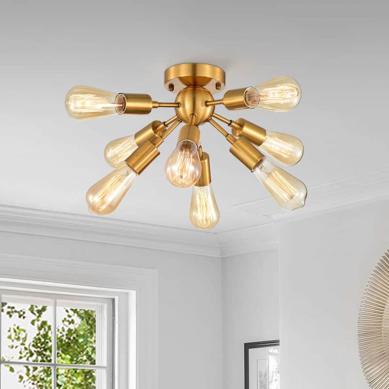 Lorena Sputnik Brushed Brass 8-Light Industrial Flush Mount