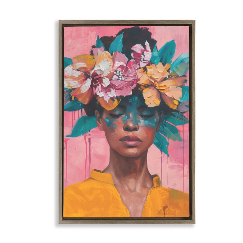 Stupell Woman With Floral Headdress Framed Floater Canvas Wall Art Design By LSR Design Studio - 21 x 31 - Brown