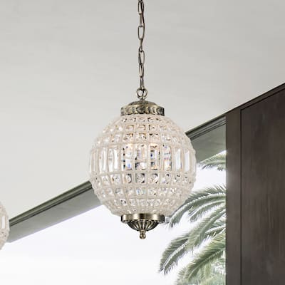 Gaskara 3-light 11-inch Crystal Antique Gold Globe Pendant