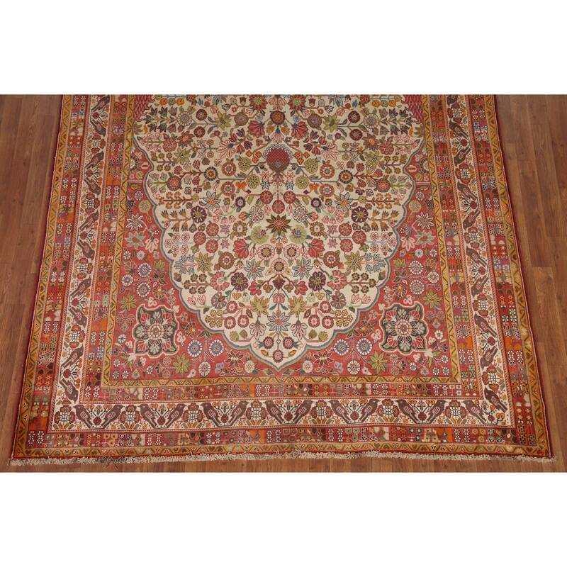 Hand Knotted Oriental 100% Wool Carpet Traditional Floral Beige & Ivories Kashkoli Area Rug - 10' 8'' X 7' 2''