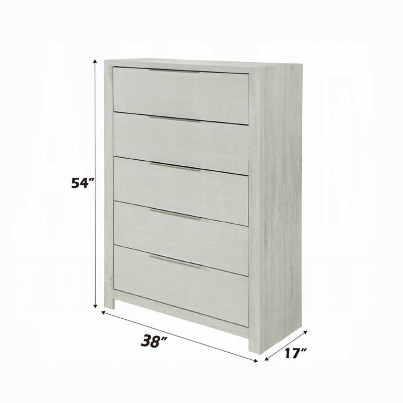 Geya Tall Dresser Chest, 5 Drawers with Chrome Metal Handles, Light Gray