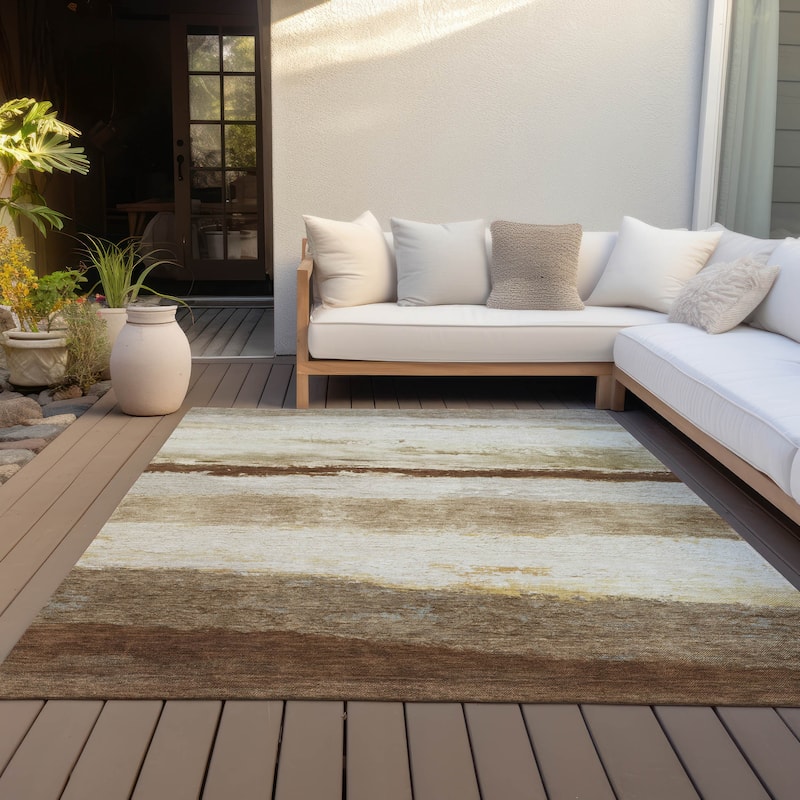 Machine Washable Indoor/Outdoor Watercolor Ombre Chantille Rug - Brown - 2'6" x 3'10"