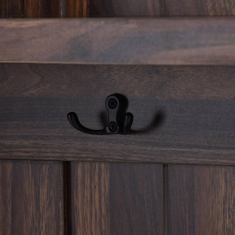 Modern Hall Tree, Entryway Bench with 2 Open Storage Shelves, 4 Metal Double Hooks, for Entrance and Hallway